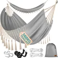 Produktbild: KESSER® Hängematte 320x150 cm belastbar bis 300 kg, wetterfeste & atmungsaktive Tuchhängematte mit Fransen für 1-2 Personen – Ideal für Camping, Garten & Outdoor, inkl. Beutel, Seile & Gurte