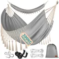 Produktbild: KESSER® Hängematte 320x150 cm belastbar bis 300 kg, wetterfeste & atmungsaktive Tuchhängematte mit Fransen für 1-2 Personen – Ideal für Camping, Garten & Outdoor, inkl. Beutel, Seile & Gurte