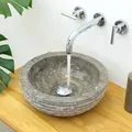 Produktbild: Waschbecken aus Marmor-Stein 34 x 34 x 12 cm grau Naturstein-Becken wohnfreuden
