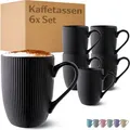 Produktbild: Cosumy Kaffeetassen 6er Set Modern Schwarz - Einzigartiges Streifenmuster - Matt Keramik - Mikrowellenfest - Spülmaschinenfest & Komfortabler Griff - Schwarz