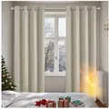 Produktbild: Deconovo Verdunkelungsvorhang Gardinen mit Ösen Blickdichte Vorhang Kälteschutz Schlafzimmer 2er Set, Blackout Curtain einfarbig Thermo Vorhang Verdunkelung Wärmeisolierend beige 168 cm x 138 cm