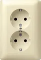 Produktbild: Gira 0780 01 SCHUKO-Doppelsteckdose 16 A 250 V~ mit angeformtem Abdeckrahmen Standard 55, System 55, Cremeweiß