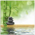 Produktbild: ARTland Wanddeko Glasbilder Wandbild Glas Bild einteilig Quadratisch Asien Wellness Zen Spa Steine Bambus Entspannung Grün T5OP