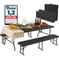 Produktbild: Bierzeltgarnitur Rattan – robuste Biertischgarnitur Klappbar und hohe Tragkraft – Set aus 2x Bierbank und 1x Biertisch für bis zu 10 Personen –