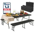 Produktbild: Albatros Bierzeltgarnitur 3-teilig – Tisch & 2 Bänke klappbar – Rattan-Optik, wetterfest, 10 Personen – Outdoor Sitzgruppe, 182 cm, belastbar bis 500 kg, schwarz