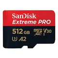 Produktbild: SanDisk Extreme PRO microSDXC UHS-I Speicherkarte 512 GB + Adapter & RescuePRO Deluxe (Für Smartphones, Actionkameras oder Drohnen, A2, Class 10, V30, U3, 200 MB/s Übertragung)