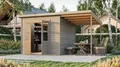 Produktbild: Karibu Gartenhaus Gerätehaus Merseburg 6 mit Anbaudach vorvergraut 400x244x219 cm