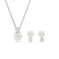 Produktbild: Swarovski Matrix Set, Weiße, Rhodinierte Halskette und Ohrringe mit Kristallperle und Strahlenden Kristallen im Rundschliff