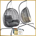 Produktbild: Hängesessel mit Gestell; Hängekorb Sessel; Schwebeliege Rattan Outdoor & Indoor Relax-Stuhl; Egg Schaukel ideal für Garten, Terasse - Farbe Grau