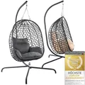 Produktbild: Hängesessel mit Gestell; Hängekorb Sessel; Schwebeliege Rattan Outdoor & Indoor Relax-Stuhl; Egg Schaukel ideal für Garten, Terasse, Kinderzimmer, Leseecke UVM. 120kg Tragkraft (Grau)