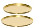 Produktbild: Dekoratives Tablett rund 30-35cm Metall glänzend 2er Set - Zum Servieren & Dekorieren Robust - Serviertablett Dekoschale Dekotablett - Serving Tray - Skandinavisch Dekoteller Home Decor - Gold