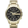 Produktbild: Armani Exchange Herren Quartz Armbanduhr, 46.00mm GehäusegröÃŸe mit schwarz analog Zifferblatt und Gold Metallarmband Armband AX2137