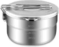 Produktbild: Camping Topf - Edelstahl Camping Kochgeschirr Kochtopf Mit Deckel Und Faltbarem Griff - 1,5 L Großes Fassungsvermögen Bento Topf Camping Geschirr - Outdoor Kochgeschirr Für Camping, Wandern, Picknick