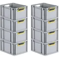 Produktbild: PROREGAL SuperSparSet 8x Eurobox NextGen Color, HxBxT 22x30x40cm, 20 Liter, Griffe gelb offen, Grau, Eurobehälter, Box, Transportbehälter