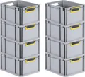 Produktbild: SuperSparSet 8x Eurobox NextGen Color | HxBxT 22x30x40cm | 20 Liter | Griffe gelb offen | Glatter Boden | Eurobehälter, Transportbox, Transportbehälter, Stapelbehälter