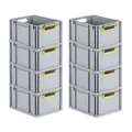 Produktbild: PROREGAL SuperSparSet 8x Eurobox NextGen Color | HxBxT 22x30x40cm | 20 Liter | Griffe gelb offen | Glatter Boden | Eurobehälter, Transportbox, Transportbehälter, Stapelbehälter