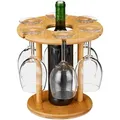Produktbild: Relaxdays Weinglashalter, Bambus, Für 6 Gläser, Rund Ø 25cm, Weingeschenk, Bar, Weinbutler Mit Weinflaschenhalter, Natur