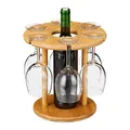 Produktbild: Relaxdays Weinglashalter, Bambus, für 6 Gläser, rund Ø 25cm, Weingeschenk, Bar, Weinbutler mit Weinflaschenhalter, natur 1 Stück