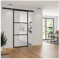Produktbild: inova wohnen Glasschiebetür klar schwarzer Rahmen Dekorleisten, Komplett Set Schienensystem schwarz 102.5 cm x 220 cm