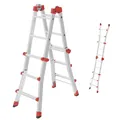 Produktbild: Hailo M80 Alu-Multifunktionsleiter - Schiebeleiter 4 x 3 Sprossen belastbar bis 150 kg - Sicherheitsgelenke und Rastgriffe - sprossenweise höhenverstellbar - Mehrzweckleiter rostfrei - Silber