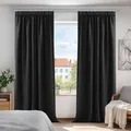 Produktbild: Deconovo Verdunkelungsvorhang Blickdicht Gardine mit Kräuselband Verdunkelung dicke Thermogardine Kälteschutz warm Hitzeschutz, 160x132 cm(HöhexBreite), Schwarz, 2er Set