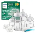 Produktbild: Philips AVENT Natural Response Glas-Geschenkset für Neugeborene – 3 x 120 ml und 2 x 240 ml Babyflaschen, 2 x ultra soft Schnuller 0–6 Monate, Flaschenbürste, BPA-frei (Modell SCD879/11)