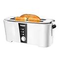 Produktbild: Unold 38020, Weiß/Schwarz, 4 Funktionen: Toasten, Auftauen, Aufwärmen, Stoppen, 4-Scheiben, Brötchenaufsatz, 1.300 Watt