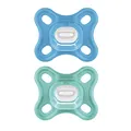 Produktbild: MAM Comfort Schnuller im 2er-Set, 0-2 Monate, Schnuller-Set für Früh- & Neugeborene, 100% MAM SkinSoft Silikon mit Schnullerbox, blau/türkis