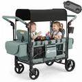 Produktbild: Sekey Bollerwagen Faltbar mit Dach Zwillingsmodus Kinderwagen Doppelsitz mit 2x 5-Punkt-Gurtsystem, Blau - Blau