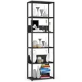 Produktbild: AKORD Bücherregal mit 6 Ablagen 60cm breit | Industrial/Loft-Style | Offen | Skelettbauweise | Standregal | Holz/Metall | Für Küche, Schlafzimmer, Büro | Regal mit Metallrahmen