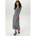 Produktbild: Midikleid ANISTON SELECTED, Damen, Gr. 38, N-Gr, blau (marine, sanftes weiß), Single Jersey, Obermaterial: 95% Viskose, 5% Elasthan, bedruckt, gemustert, figurbetont knöchelfrei, V-Ausschnitt, Kleider Midikleid, mit eleganten, grafischen Druckverlauf