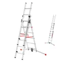 Produktbild: Hailo S100 ProfiLOT 3-teilige Alu-Kombileiter mit LOT-System - gleicht Unebenheiten aus - 2 x 6 + 1 x 5 profilierte Sprossen belastbar bis 150 kg - Aluleiter  Germany - Leiter rostfrei - silber