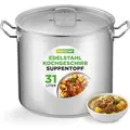 Produktbild: NutriChef Edelstahl Kochtopf 33,1L Induktion – Suppentopf mit Deckel, Profiqualität für Gastronomie & Meal Prep Hitzebeständig bis 260 °C