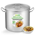 Produktbild: NutriChef Edelstahl Kochtopf 33,1L Induktion – Suppentopf mit Deckel, Profiqualität für Gastronomie & Meal Prep Hitzebeständig bis 260 °C, Spülmaschinenfest, Ideal für Vorratsküche & Events