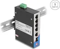Produktbild: Delock Industrie Gigabit Ethernet Switch 4 Port PoE 1 Port RJ45 1 Port SFP für Hutschiene