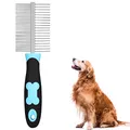 Produktbild: Hundekamm, Katzenkamm mit Doppelseitig Metall Abgerundeten Zähnen, Edelstahl Haustierpflege Kamm Bürste Gegen Flöhe Unterwolle, Fellkamm für Haustier mit Kurz, Mittler/Lang Haar (Blau)