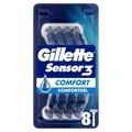 Produktbild: Gillette Sensor3 Comfort Einwegrasierer Männer, 8 Rasierer Herren mit Gleitstreifen