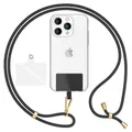 Produktbild: NALIA HoldMe Air Universal-Kette mit Pad, Band für Handy-Hülle zum Umhängen, Karabinerhaken aus Metall (gold), Schlüsselband Umhängeband 160 CM, Crossbody Lanyard mit Schlaufe, Farbe:Schwarz