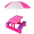 Produktbild: COIL Gartenmöbel, Kindertisch mit Sonnenschirm sitzgruppe Kinder Outdoor - Vielseitige Kindersitzgruppe, Picknicktisch für Kinder ab 3 Jahren - Kindersitzgarnitur Outdoor (Rosa)