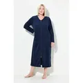 Produktbild: Ulla Popken Bademantel Bademantel Frottee 2-Wege-Reissverschluss Langarm, Langform, Materialmix blau 66/68