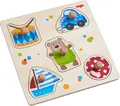 Produktbild: HABA 304608 - Greifpuzzle Spielsachen, 5-teiliges Holzpuzzle mit Spielzeug-Motiven und großen, griffigen Holzknöpfen, Holzspielzeug ab 12 Monaten, Bunt (Vivid Colors)