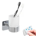 Produktbild: bremermann Bad-Serie Lucente Tape - Becherhalter, Zahnputzbecher selbstklebend Glas & Edelstahl, verchromt - kein Bohren 3M Klebebefestigung