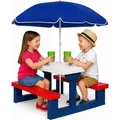 Produktbild: SPIELWERK® Kindersitzgruppe Sonnenschirm UV Schutz Stecksystem Waschbar ABS Kunststoff Wasser Wetterfest Outdoor Picknicktisch Kindertisch Gartenm...