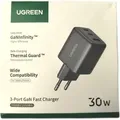 Produktbild: Ugreen 30W 3-Port GaN II Fast Wall Charger USB-A & 2 x USB-C Black (55536) - Schwarz
