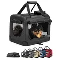 Produktbild: lionto Hundetransportbox faltbar, stabile Stoffbox mit Mesh-Einsätzen, ideal für Auto, Reise & Tierarzt, 50x34x36 cm, schwarz