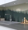 Produktbild: MyMaxxi Küchenrückwand Folie selbstklebend matt - einfache Montage ohne Bohren 0,4mm stark Versteift - Motiv Waldlichtung Berge 60cm hoch - Spritzschutz Küche Klebefolie ? Landschaft 80 x 60cm