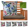 Produktbild: heimtexland ® Outdoorkissen Dekokissen Schmutz- und Wasserabweisend Landhaus Garten Outdoor Kissen Blumen Blau Grün Typ675