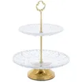 Produktbild: Relaxdays Etagere, Glas & Eisen, HxD: 30 x 23 cm, runder Servierständer, 2 Etagen, Cupcake Ständer, transparent/gold