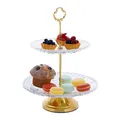 Produktbild: Relaxdays Etagere, Glas & Eisen, HxD: 30 x 23 cm, runder Servierständer, 2 Etagen, Cupcake Ständer, transparent/gold