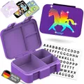 Produktbild: BEARFOOT Bento Box COMPACT | BPA-freie Kinder Brotdose für Schule & Kindergarten | Auslaufsichere Lunchbox für Mädchen & Jungen | Praktisch, leicht & kompakt (GLOW-Einhorn-dunkellila, 650ml)